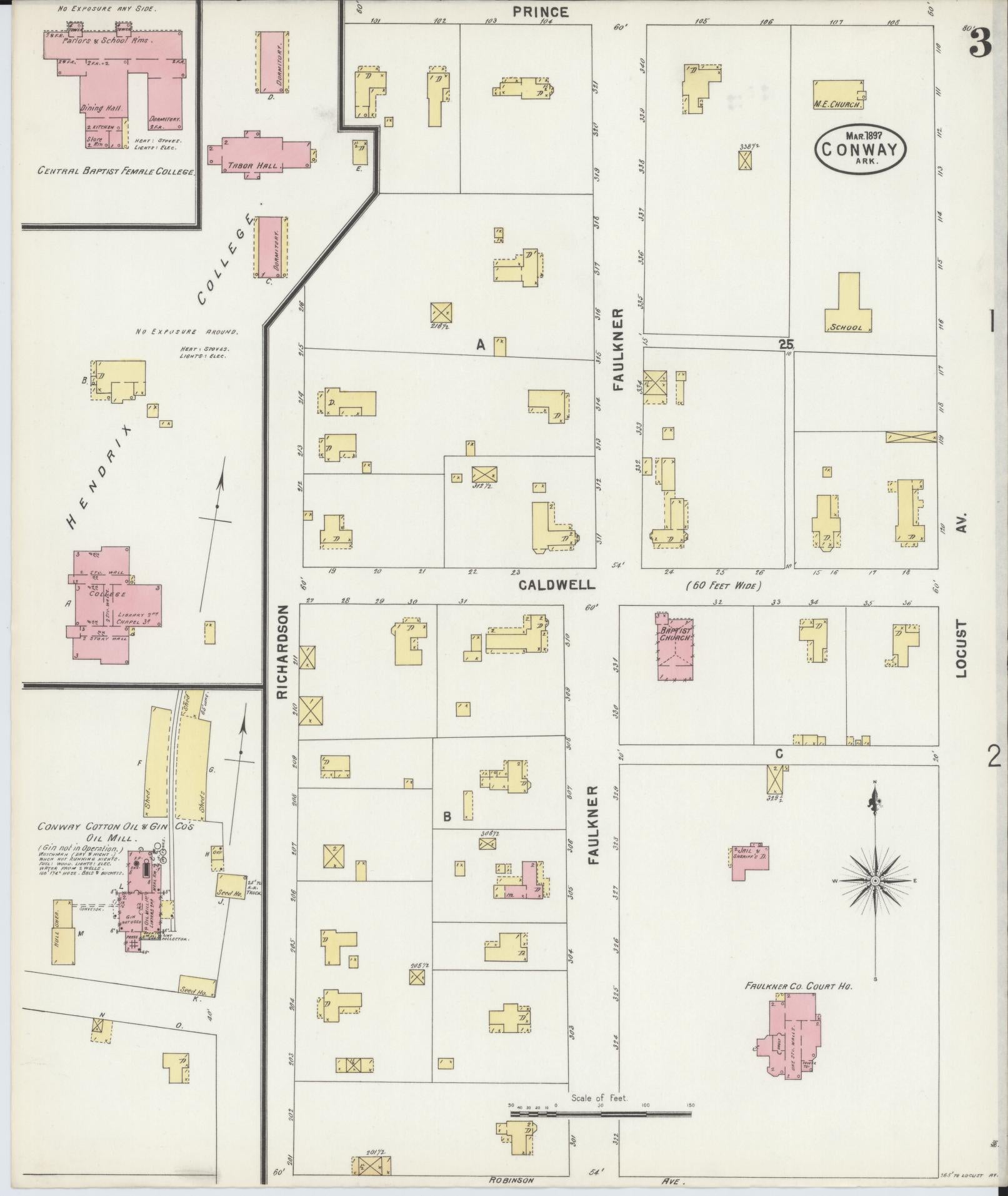 Sanborn Fire Insurance Map from Conway, Faulkner County, Arkansas (1897), Sheet #0003 - Historic Sanborn Fire Insurance Map Print, vintage old map wall art, antique decor, genealogy gift, Arkansas Arkansas map