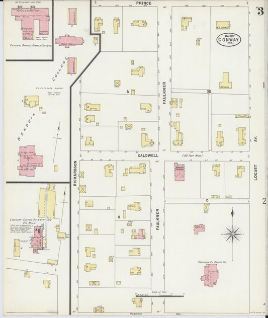 Sanborn Fire Insurance Map from Conway, Faulkner County, Arkansas (1897), Sheet #0003 - Historic Sanborn Fire Insurance Map Print, vintage old map wall art, antique decor, genealogy gift, Arkansas Arkansas map