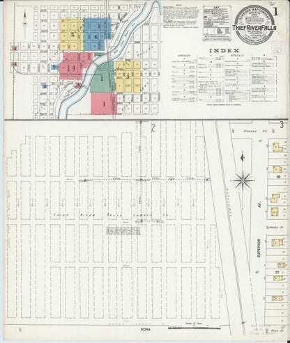 Sanborn Fire Insurance Map from Thief River Falls, Pennington County, Minnesota (1906), Sheet #0001 - Complete Map Set gallery image, historic Sanborn map, vintage wall art, Minnesota Minnesota