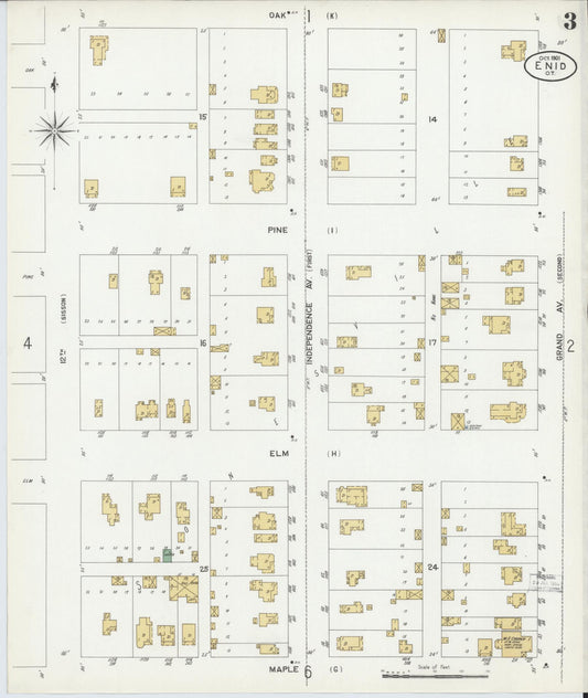 Sanborn Fire Insurance Map from Enid, Garfield County, Oklahoma (1901), Sheet #0003 - Historic Sanborn Fire Insurance Map Print, vintage old map wall art, antique decor, genealogy gift, Oklahoma Oklahoma map