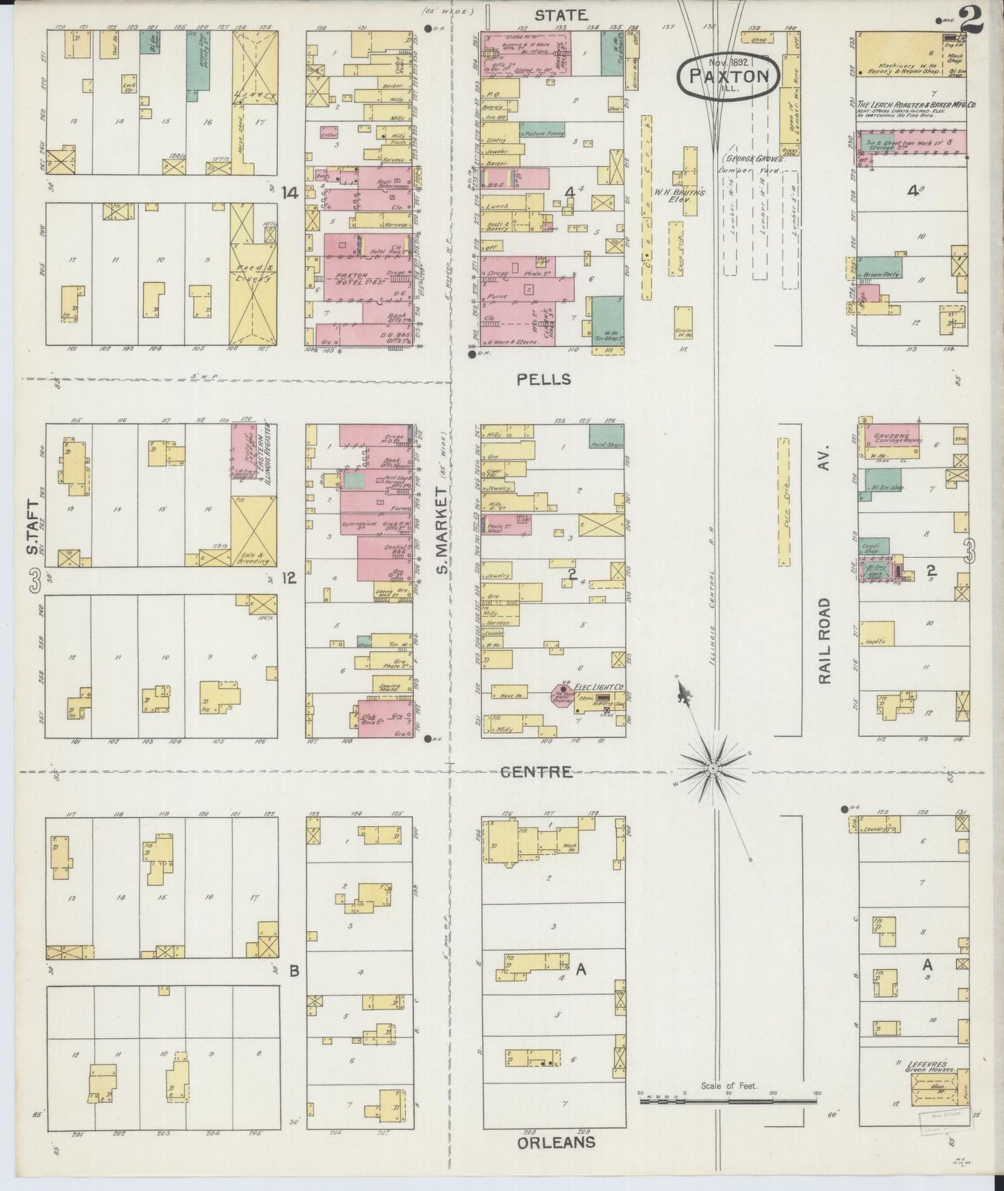 Sanborn Fire Insurance Map from Paxton, Ford County, Illinois (1892), Sheet #0002 - Complete Map Set gallery image, historic Sanborn map, vintage wall art, Illinois Illinois