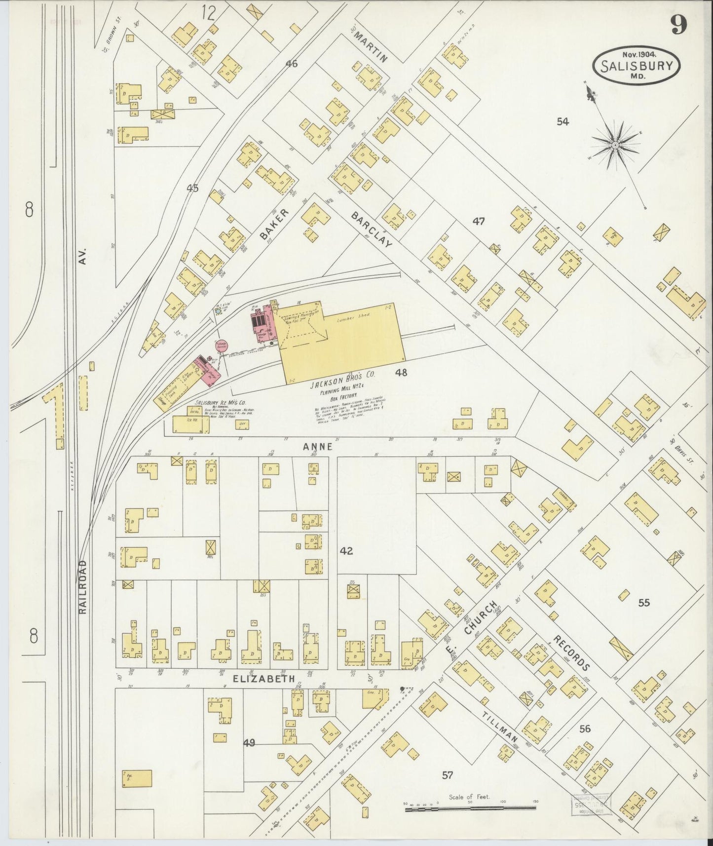 Sanborn Fire Insurance Map from Salisbury, Wicomico County, Maryland (1904), Sheet #0009 - Complete Map Set gallery image, historic Sanborn map, vintage wall art, Maryland Maryland