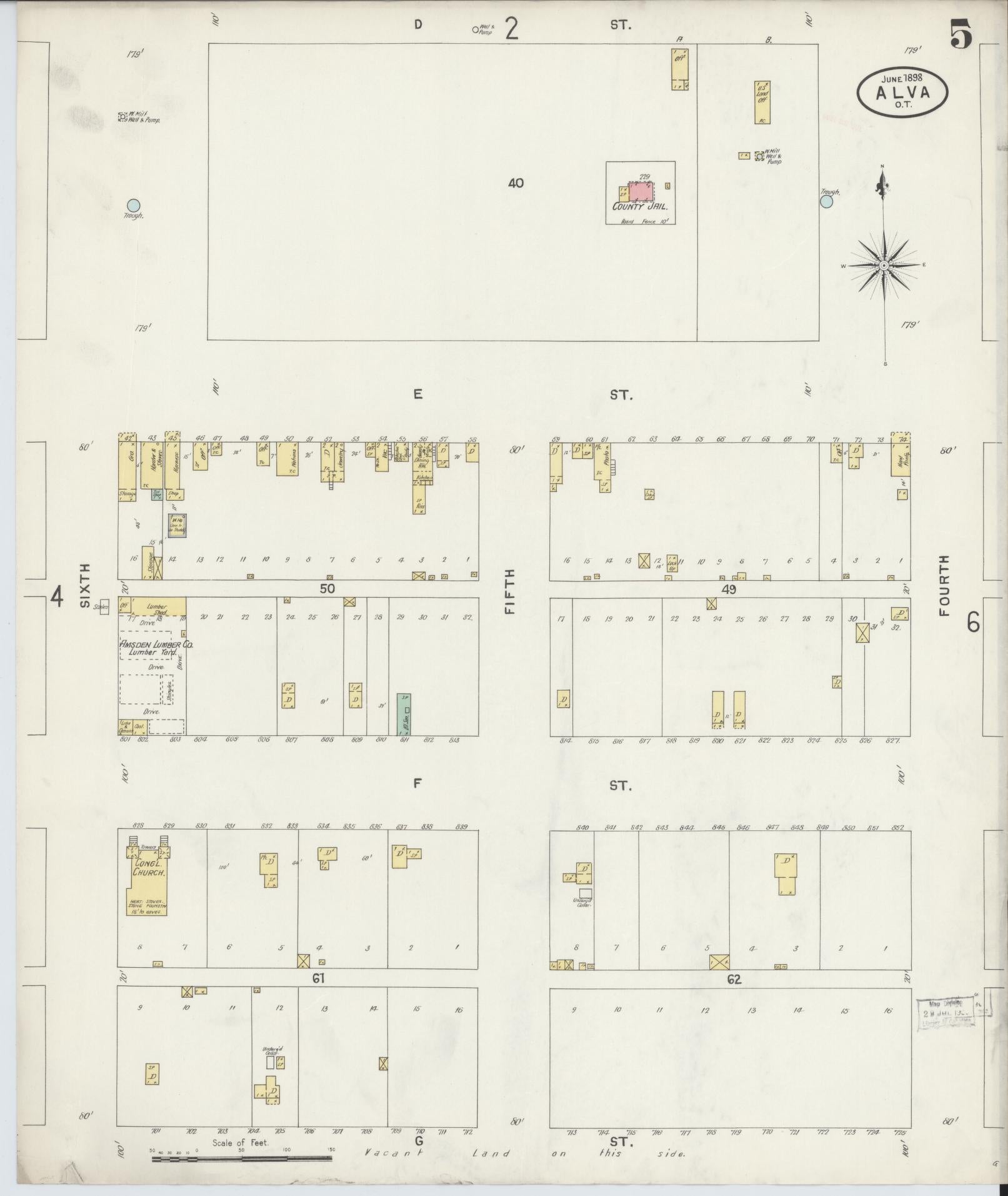 Sanborn Fire Insurance Map from Alva, Woods County, Oklahoma (1898), Sheet #0005 - Complete Map Set gallery image, historic Sanborn map, vintage wall art, Oklahoma Oklahoma