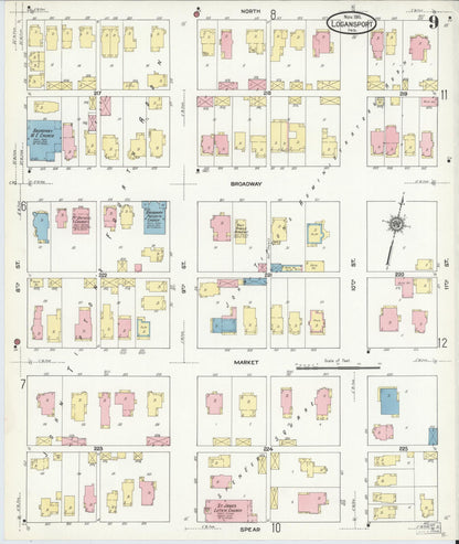 Sanborn Fire Insurance Map from Logansport, Cass County, Indiana (1911), Sheet #0009 - Historic Sanborn Fire Insurance Map Print, vintage old map wall art, antique decor, genealogy gift, Indiana Indiana map