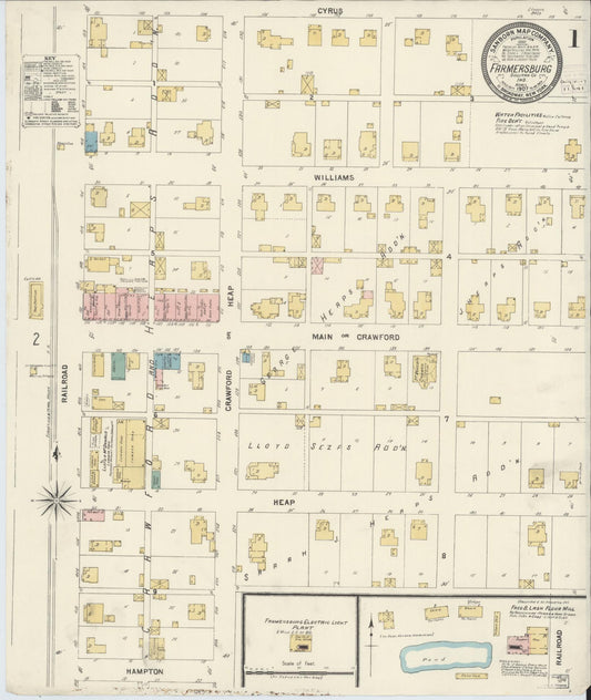Sanborn Fire Insurance Map from Farmland, Randolph County, Indiana (1907), Sheet #0001 - Historic Sanborn Fire Insurance Map Print, vintage old map wall art, antique decor, genealogy gift, Indiana Indiana map