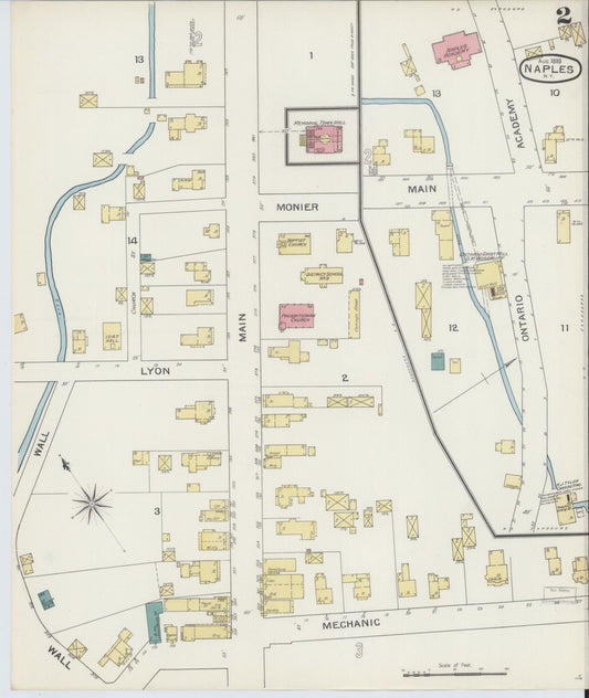 Sanborn Fire Insurance Map from Naples, Ontario County, New York (1893), Sheet #0002 - Historic Sanborn Fire Insurance Map Print, vintage old map wall art, antique decor, genealogy gift, New York New York map