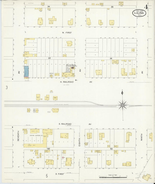 Sanborn Fire Insurance Map from Luling, Caldwell County, Texas (1907), Sheet #0004 - Historic Sanborn Fire Insurance Map Print, vintage old map wall art, antique decor, genealogy gift, Texas Texas map