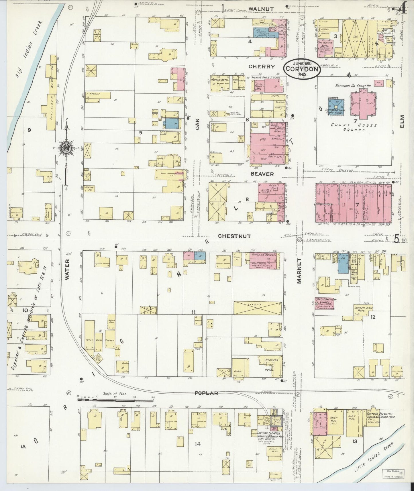 Sanborn Fire Insurance Map from Corydon, Harrison County, Indiana (1910), Sheet #0004 - Complete Map Set gallery image, historic Sanborn map, vintage wall art, Indiana Indiana