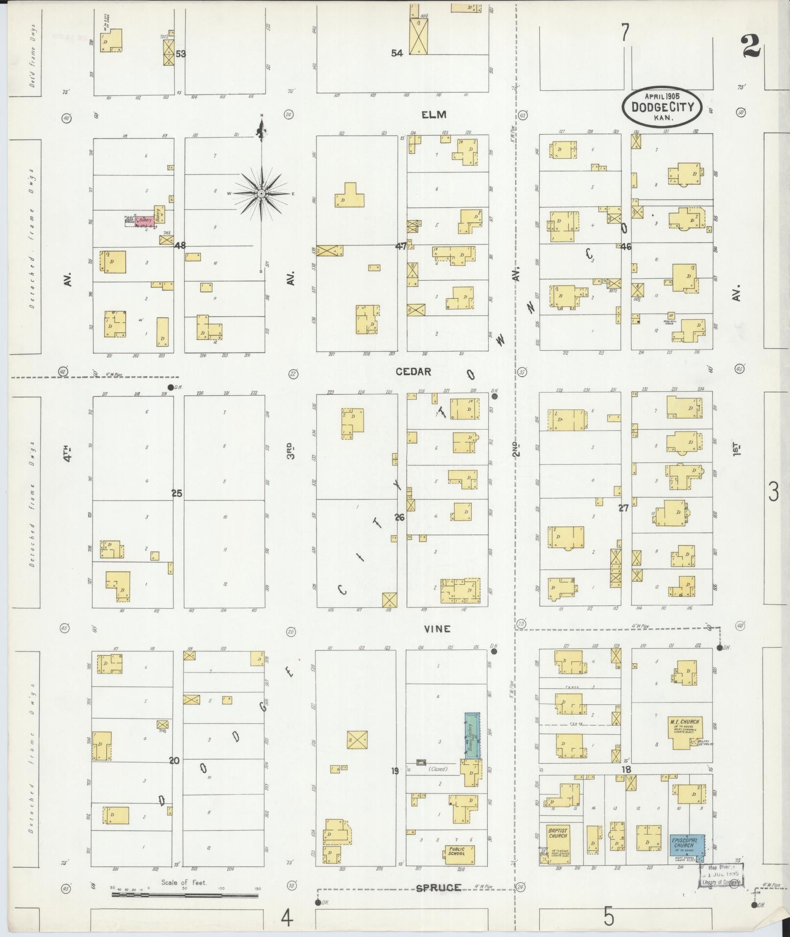 Sanborn Fire Insurance Map from Dodge City, Ford County, Kansas (1905), Sheet #0002 - Historic Sanborn Fire Insurance Map Print, vintage old map wall art, antique decor, genealogy gift, Kansas Kansas map