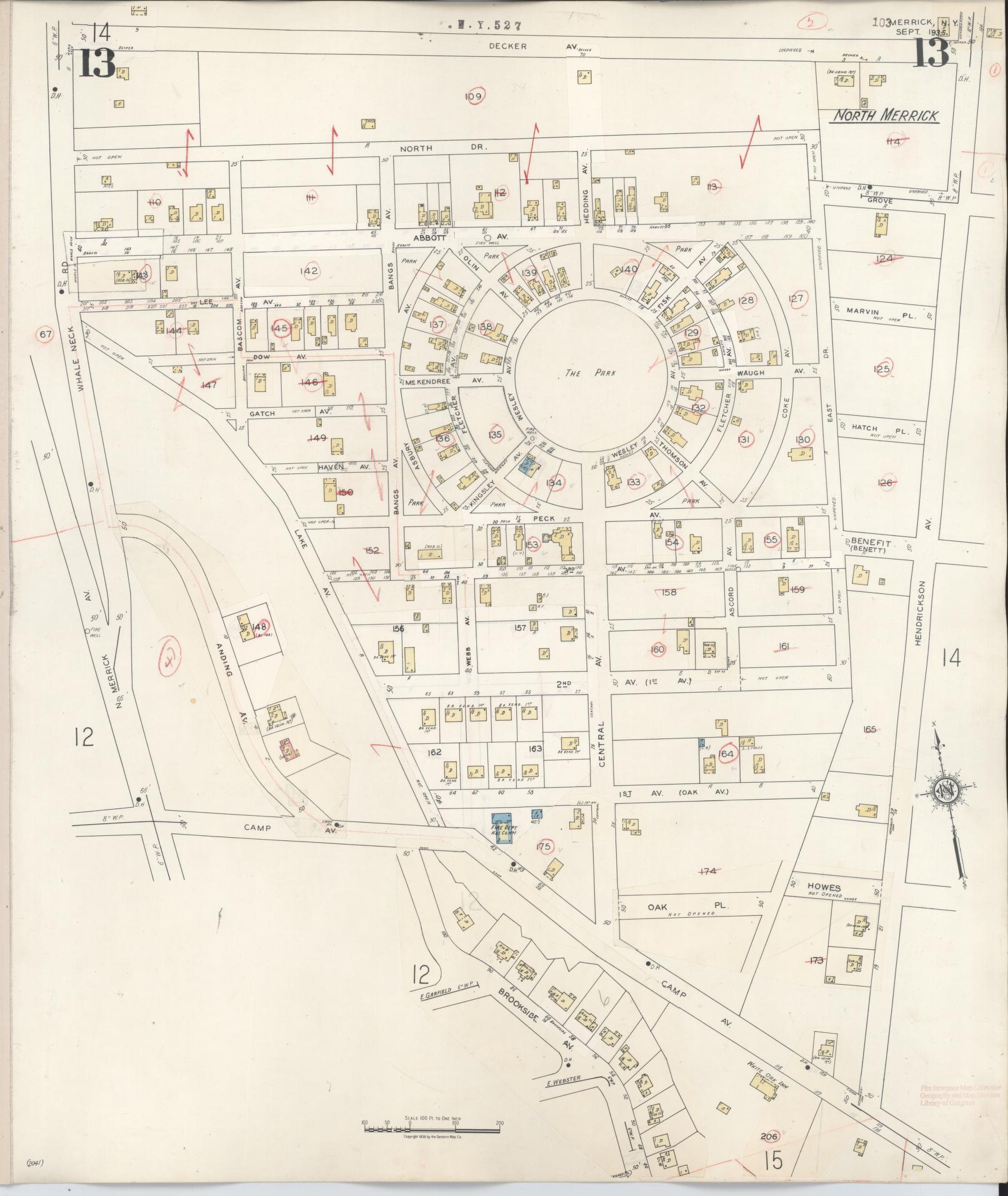 Sanborn Fire Insurance Map from Merrick, Nassau County, New York (1947), Sheet #0013 - Historic Sanborn Fire Insurance Map Print, vintage old map wall art, antique decor, genealogy gift, New York New York map