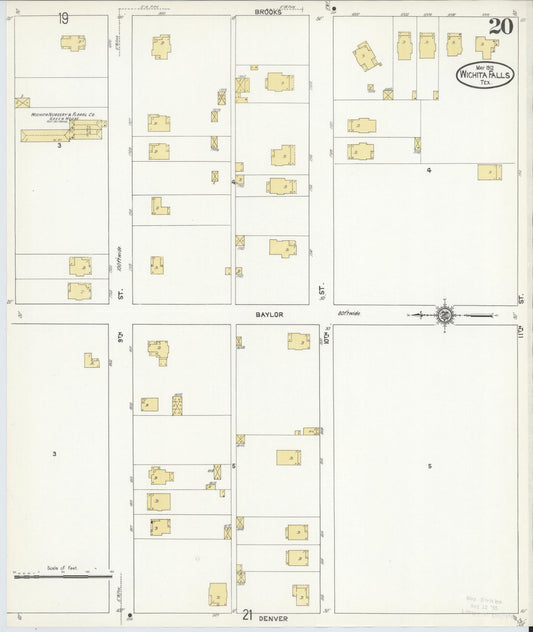 Sanborn Fire Insurance Map from Wichita Falls, Wichita County, Texas (1912), Sheet #0020 - Historic Sanborn Fire Insurance Map Print, vintage old map wall art, antique decor, genealogy gift, Texas Texas map