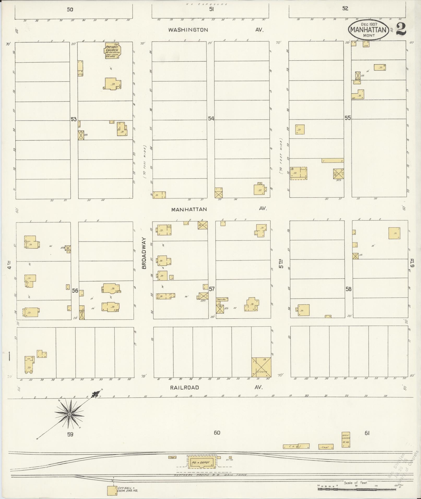 Sanborn Fire Insurance Map from Manhattan, Gallatin County, Montana (1907), Sheet #0002 - Complete Map Set gallery image, historic Sanborn map, vintage wall art, Montana Montana