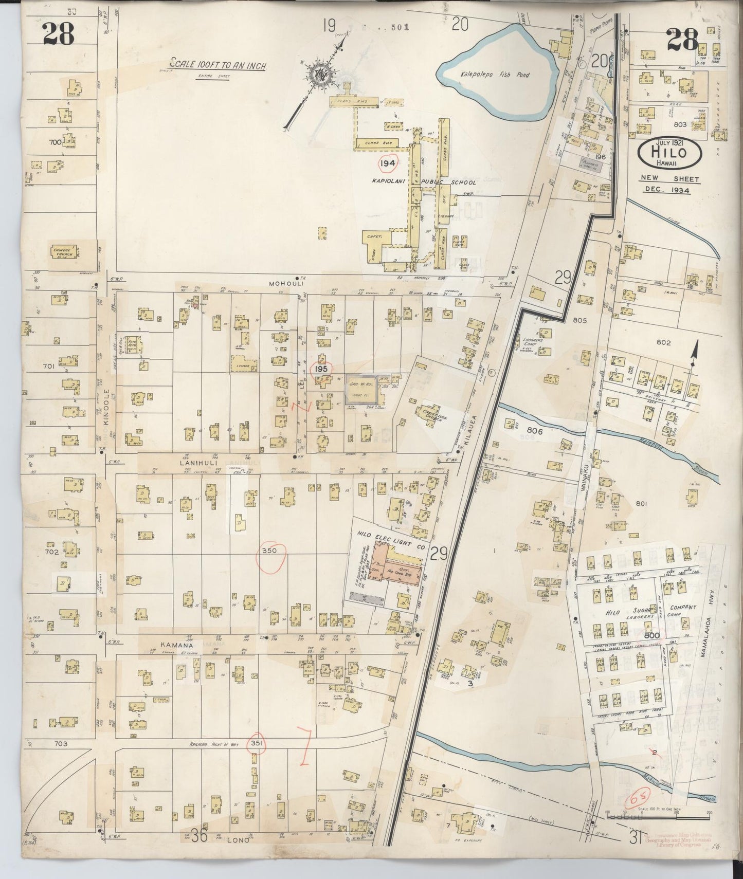 Sanborn Fire Insurance Map from Hilo, Hawaii County, Hawaii (1957), Sheet #0028 - Historic Sanborn Fire Insurance Map Print