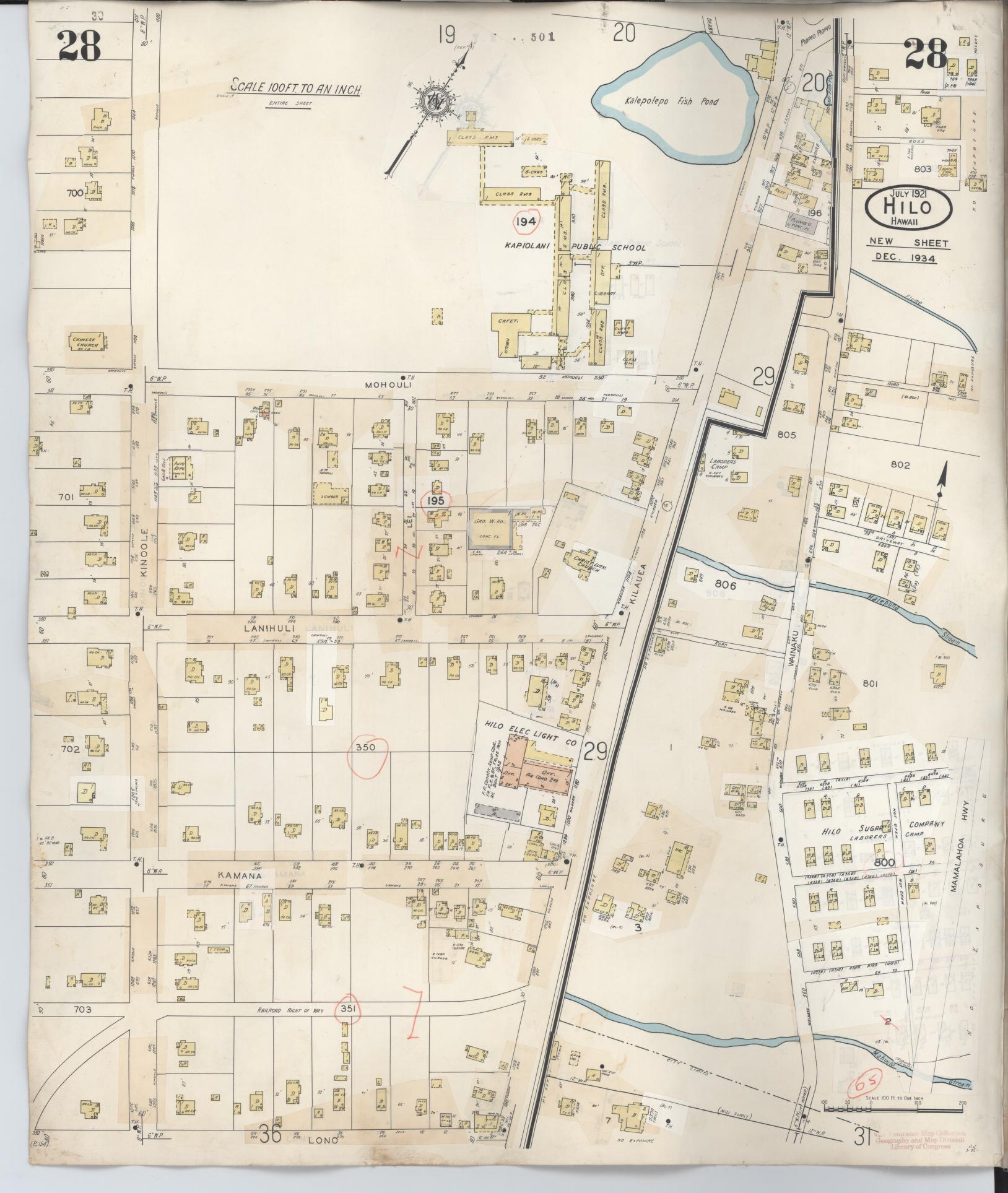 Sanborn Fire Insurance Map from Hilo, Hawaii County, Hawaii (1957), Sheet #0028 - Historic Sanborn Fire Insurance Map Print