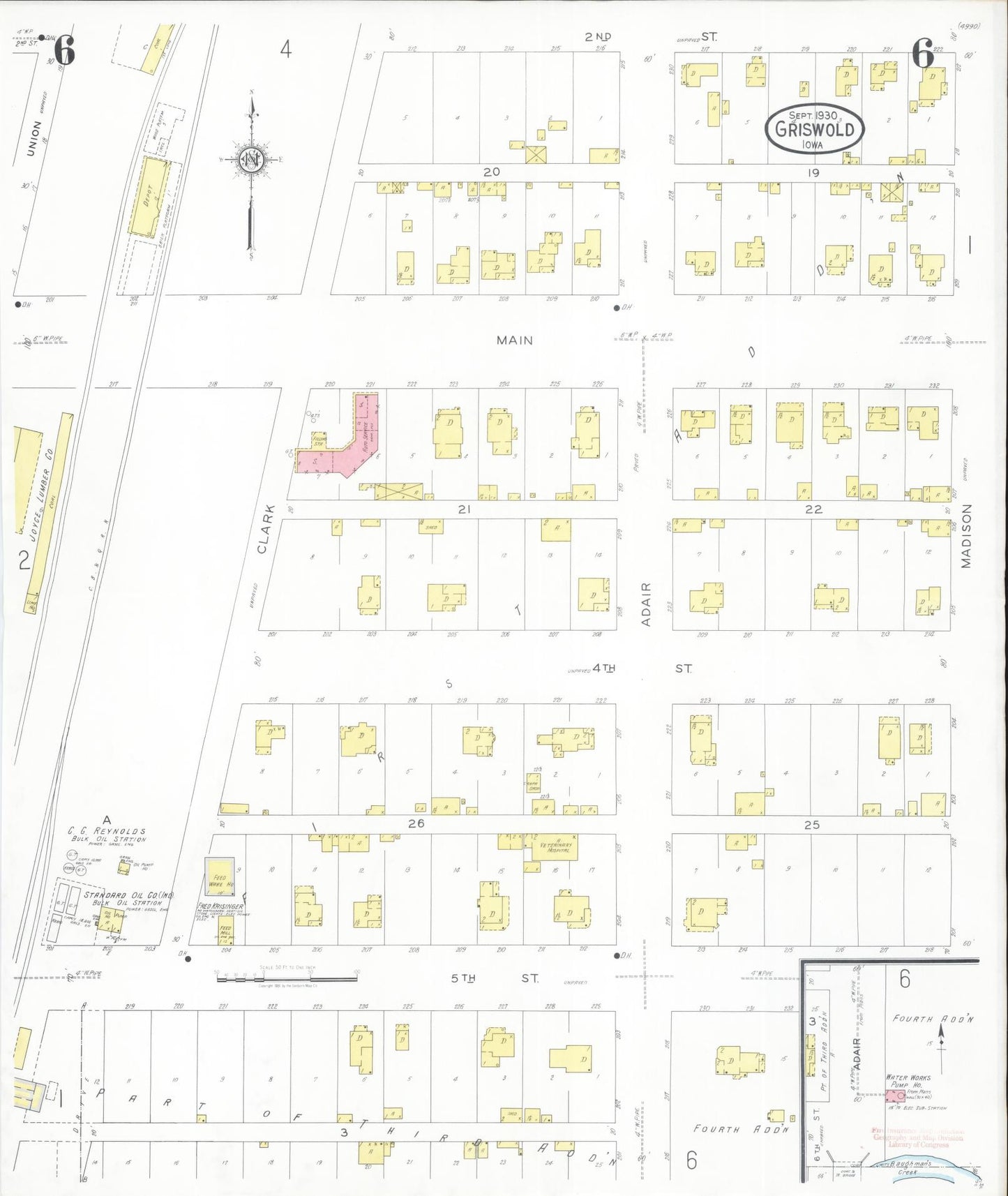 Sanborn Fire Insurance Map from Griswold, Cass County, Iowa (1930), Sheet #0006 - Historic Sanborn Fire Insurance Map Print, vintage old map wall art