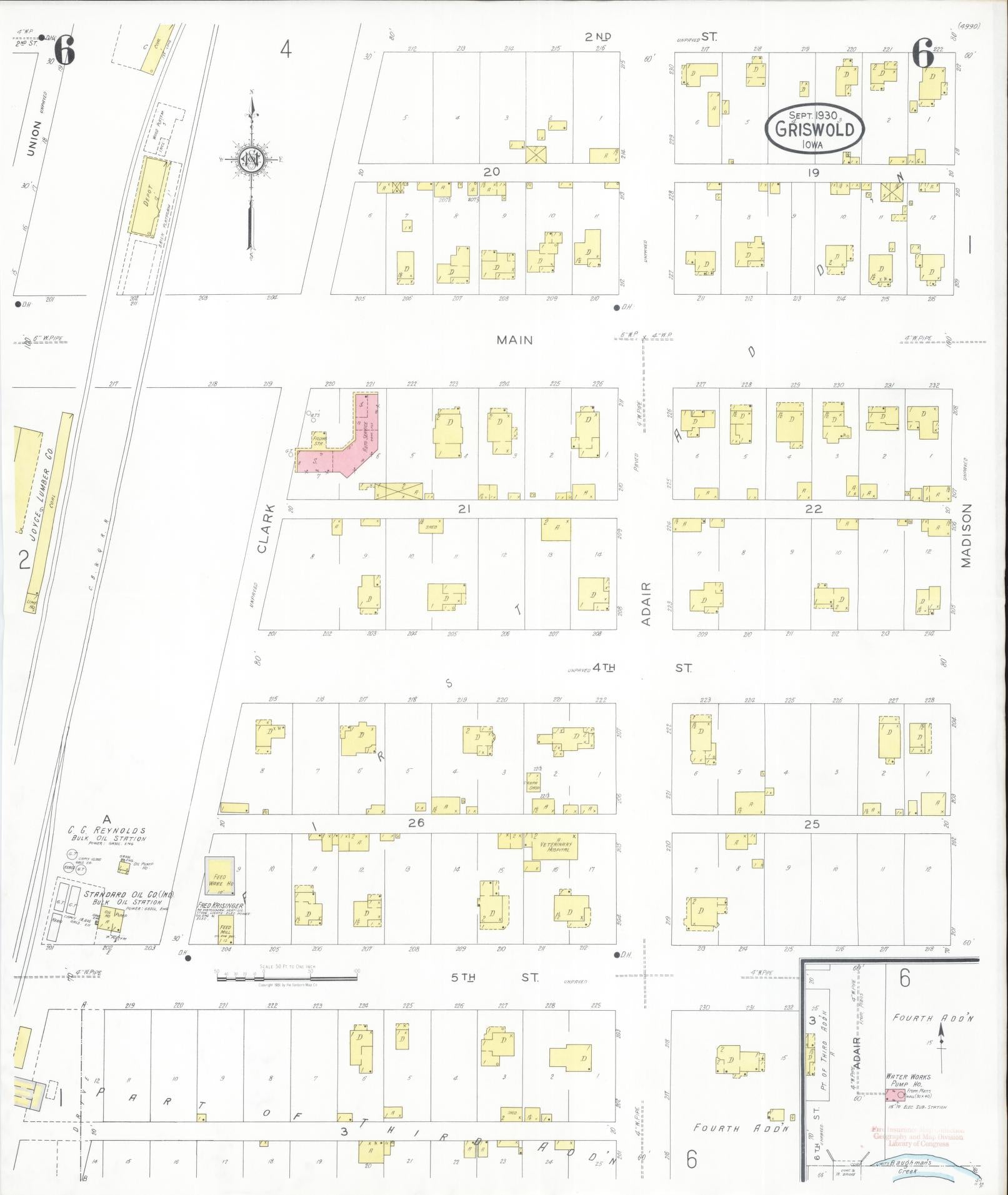 Sanborn Fire Insurance Map from Griswold, Cass County, Iowa (1930), Sheet #0006 - Historic Sanborn Fire Insurance Map Print, vintage old map wall art