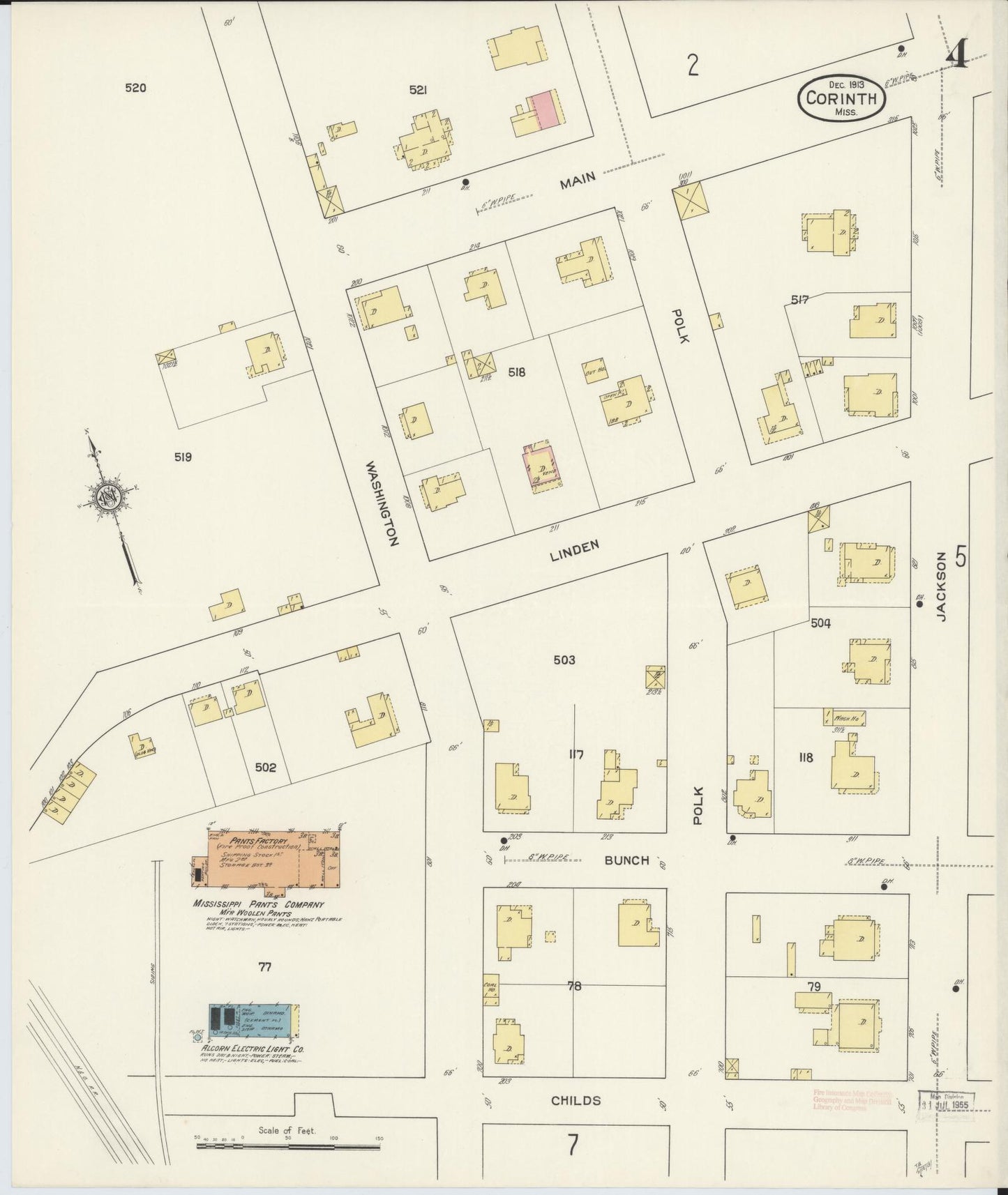 Sanborn Fire Insurance Map from Corinth, Alcorn County, Mississippi (1913), Sheet #0004 - Complete Map Set gallery image, historic Sanborn map, vintage wall art, Mississippi Mississippi