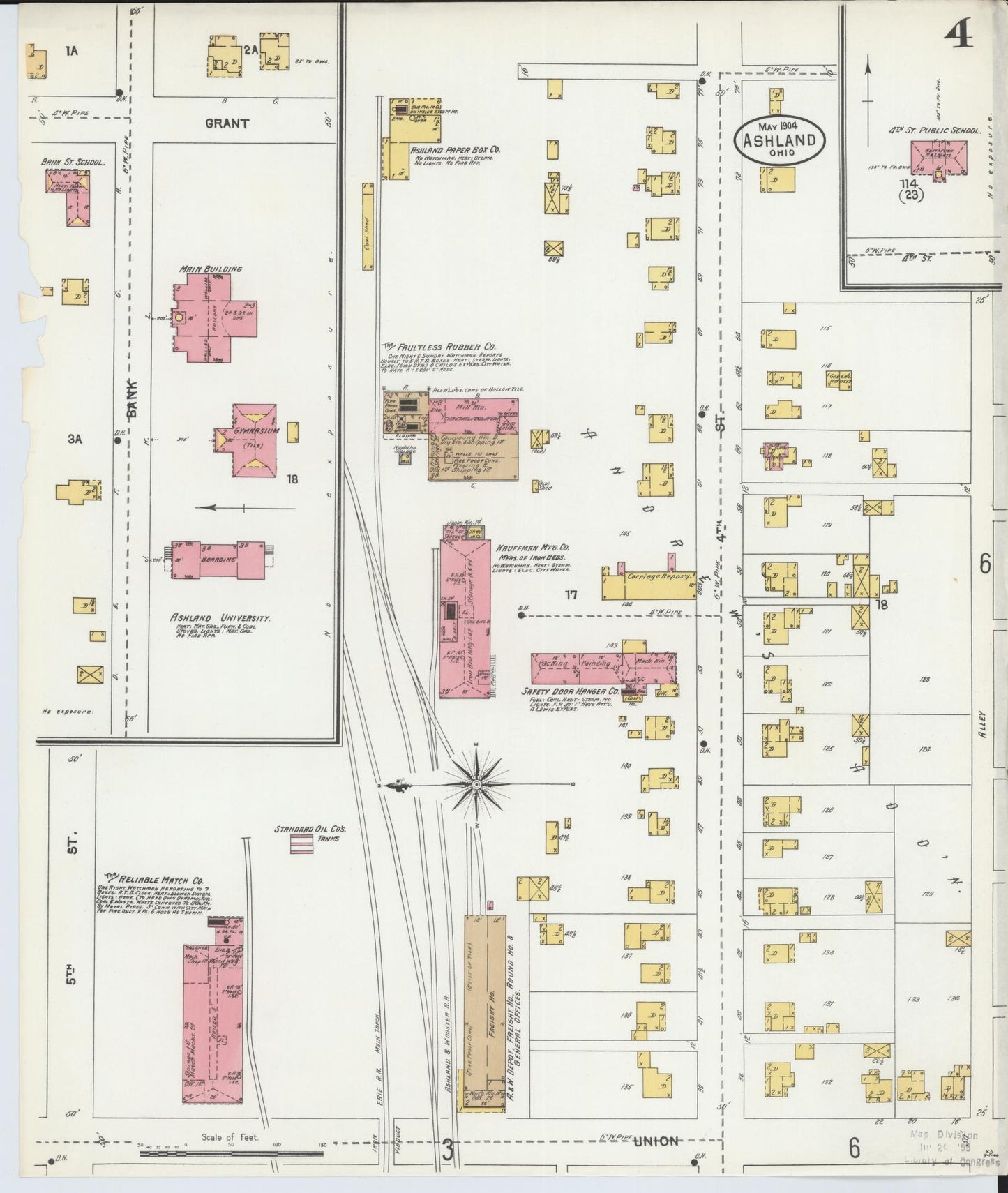 Sanborn Fire Insurance Map from Ashland, Ashland County, Ohio (1904), Sheet #0004 - Historic Sanborn Fire Insurance Map Print, vintage old map wall art, antique decor, genealogy gift, Ohio Ohio map