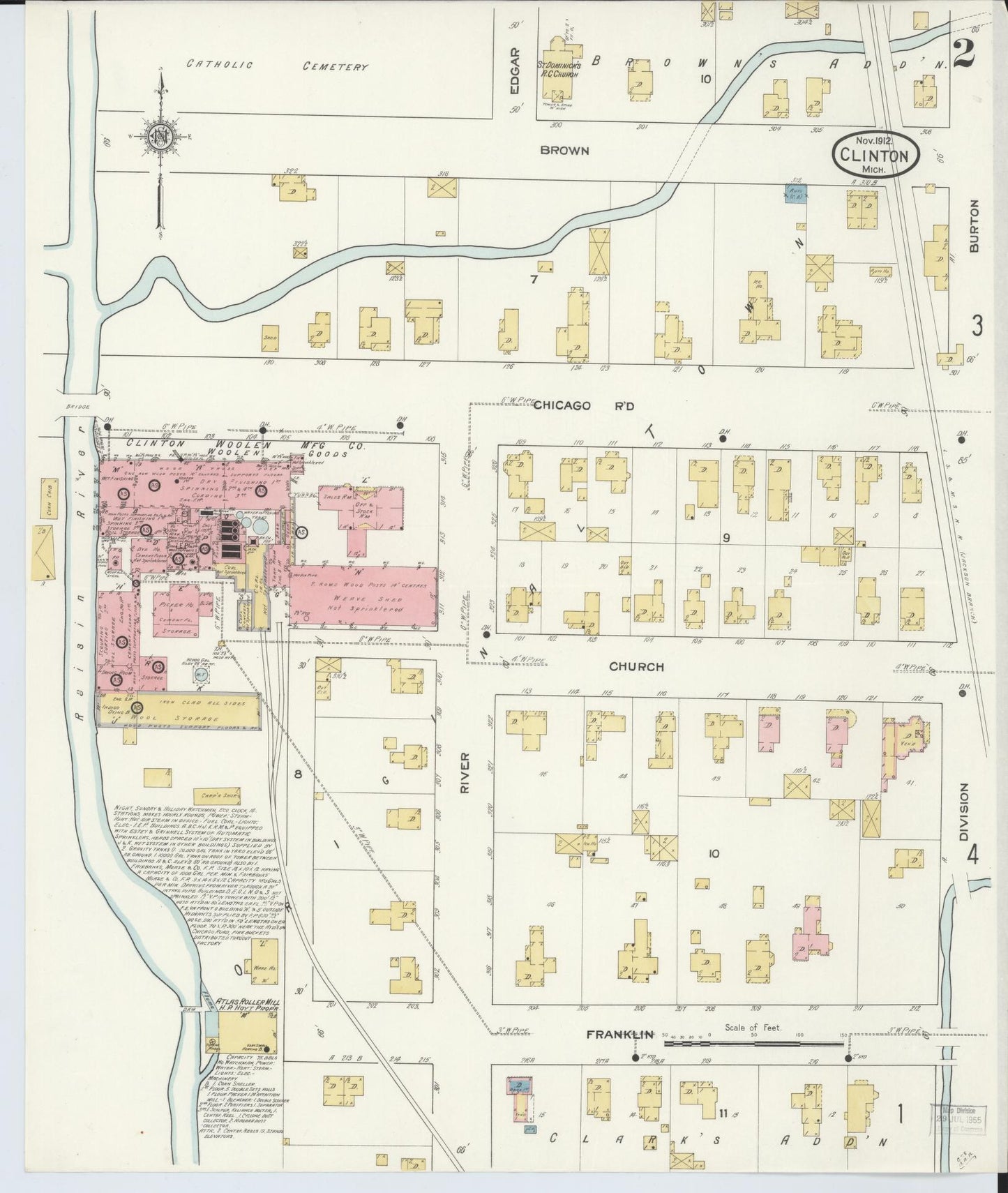 Sanborn Fire Insurance Map from Clinton, Lenawee County, Michigan (1912), Sheet #0002 - Complete Map Set gallery image, historic Sanborn map, vintage wall art, Michigan Michigan