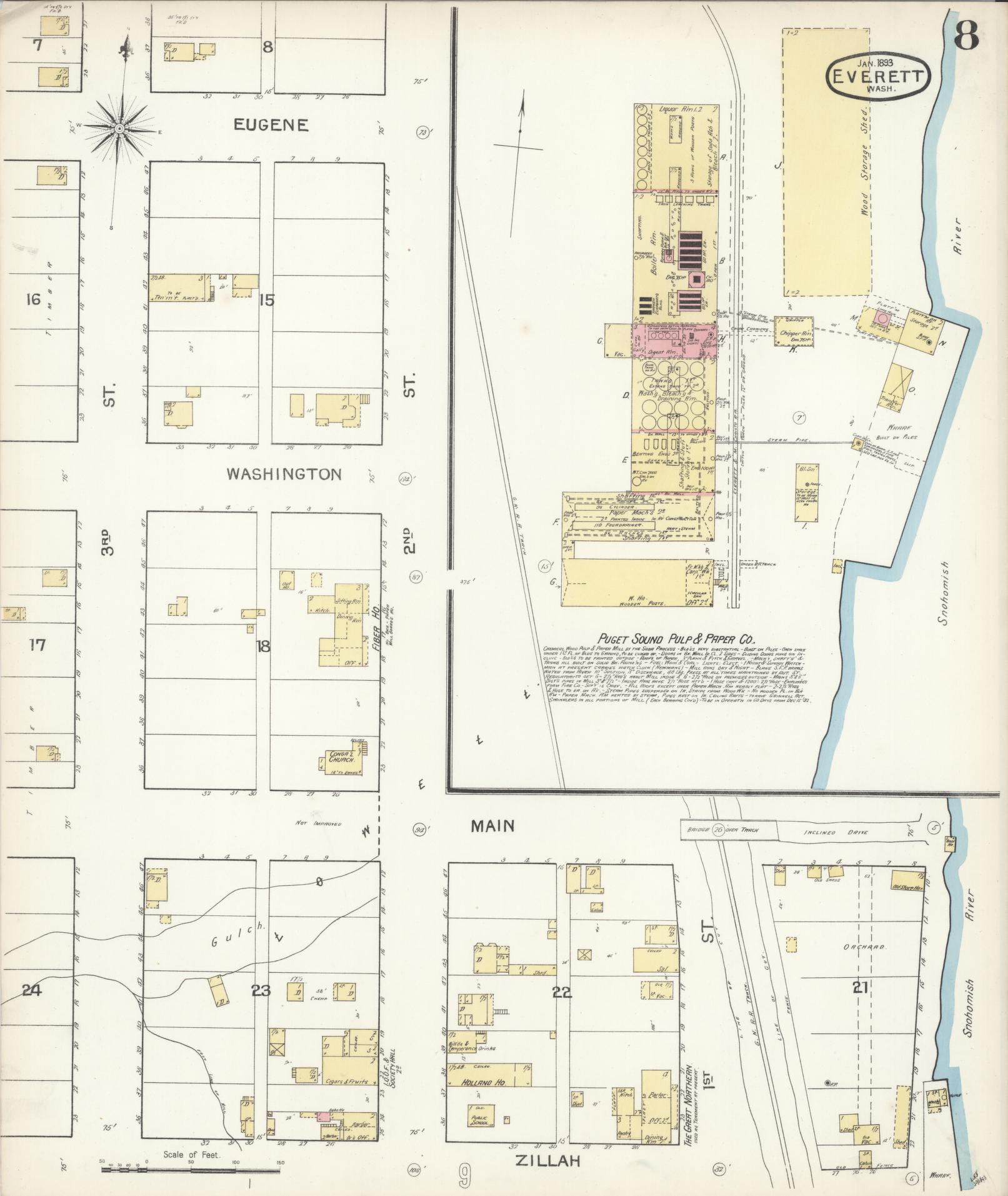 Sanborn Fire Insurance Map from Everett, Snohomish County, Washington (1893), Sheet #0007 - Complete Map Set gallery image, historic Sanborn map, vintage wall art, Washington Washington