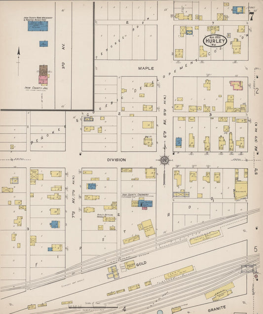 Sanborn Fire Insurance Map from Hurley, Iron County, Wisconsin (1922), Sheet #0007 - Historic Sanborn Fire Insurance Map Print, vintage old map wall art, antique decor, genealogy gift, Wisconsin Wisconsin map