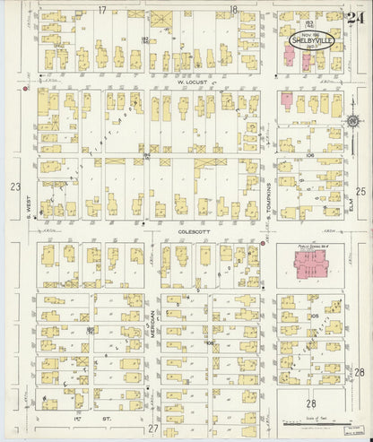 Sanborn Fire Insurance Map from Shelbyville, Shelby County, Indiana (1916), Sheet #0024 - Historic Sanborn Fire Insurance Map Print, vintage old map wall art, antique decor, genealogy gift, Indiana Indiana map