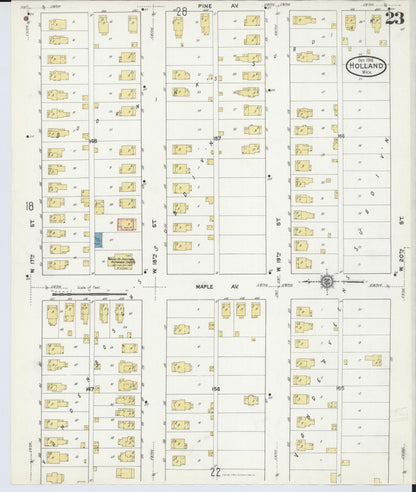 Sanborn Fire Insurance Map from Holland, Ottawa County, Michigan (1916), Sheet #0023 - Historic Sanborn Fire Insurance Map Print, vintage old map wall art, antique decor, genealogy gift, Michigan Michigan map