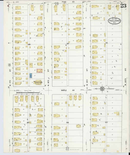 Sanborn Fire Insurance Map from Holland, Ottawa County, Michigan (1916), Sheet #0023 - Historic Sanborn Fire Insurance Map Print, vintage old map wall art, antique decor, genealogy gift, Michigan Michigan map