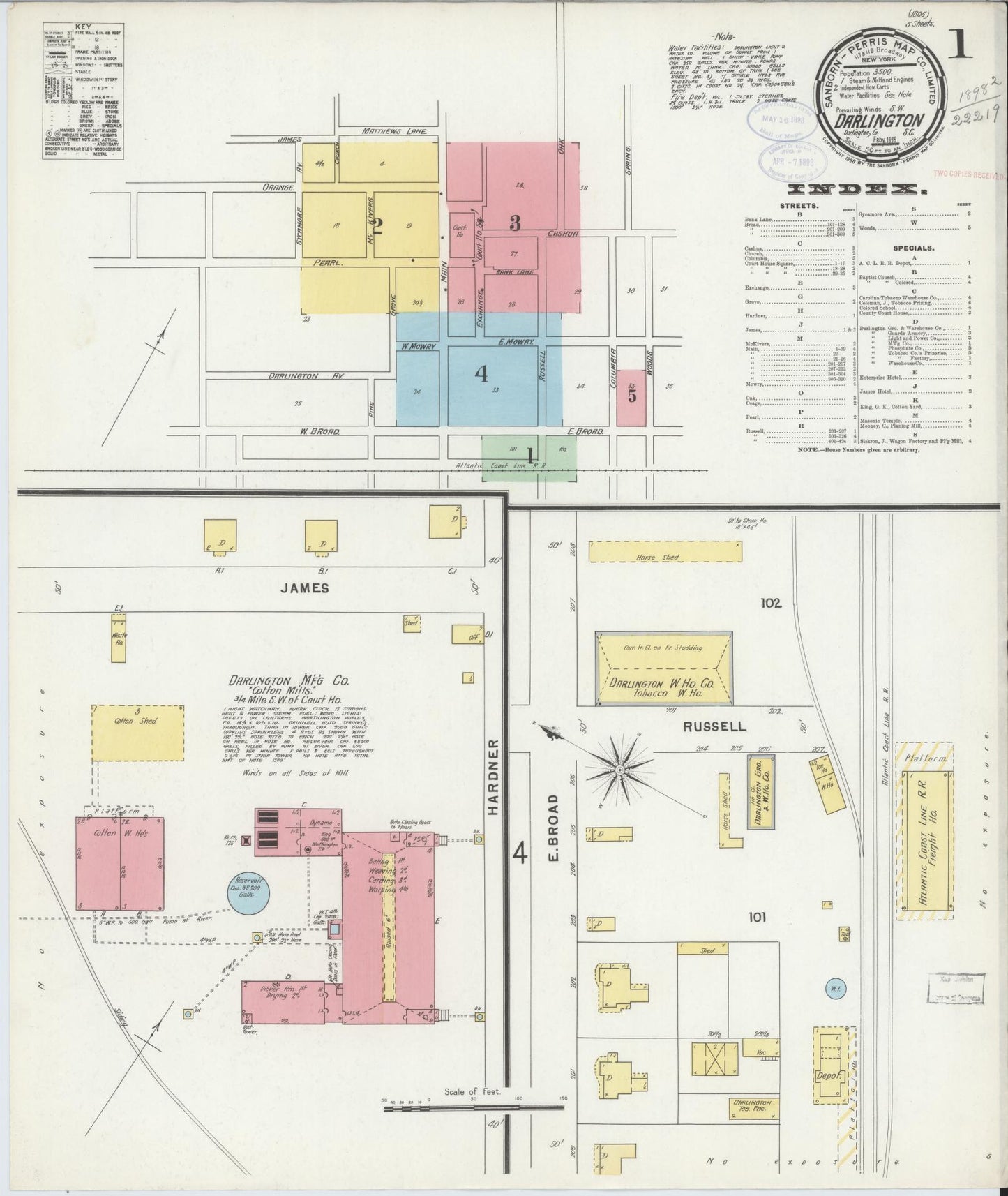 Sanborn Fire Insurance Map from Darlington, Darlington County, South Carolina. (1898) – Historic Sanborn Fire Insurance Map Print