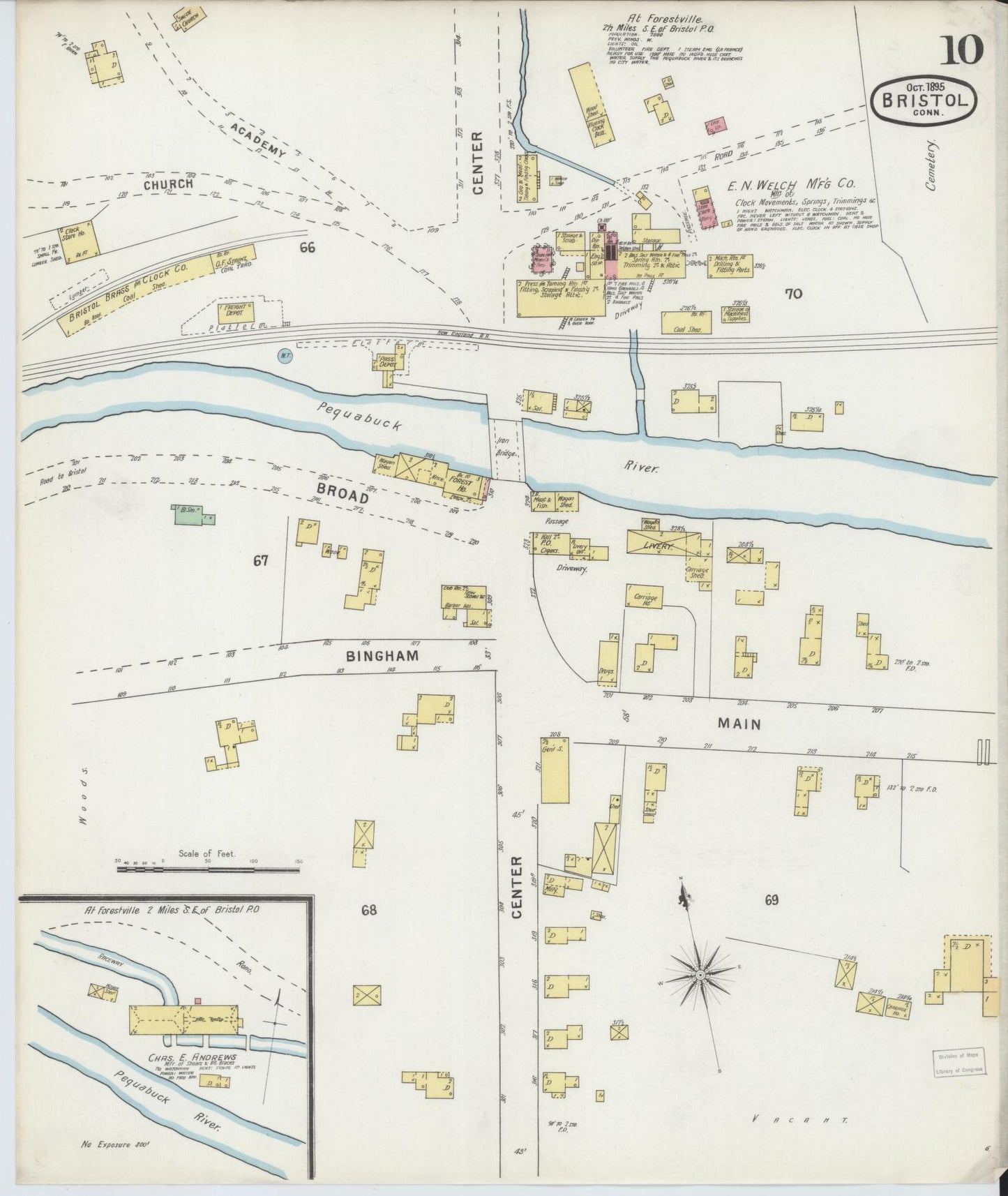 Sanborn Fire Insurance Map from Bristol, Hartford County, Connecticut (1895), Sheet #0010 - Historic Sanborn Fire Insurance Map Print, vintage old map wall art, antique decor, genealogy gift, Connecticut Connecticut map