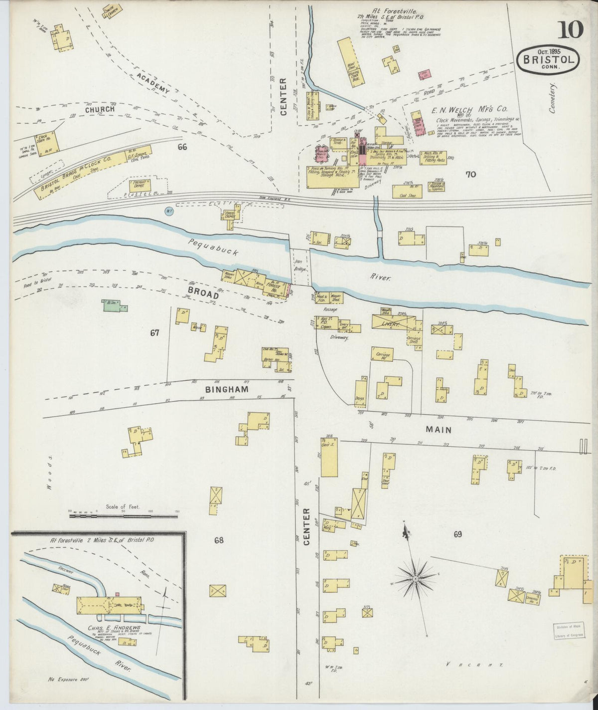 Sanborn Fire Insurance Map from Bristol, Hartford County, Connecticut (1895), Sheet #0010 - Historic Sanborn Fire Insurance Map Print, vintage old map wall art, antique decor, genealogy gift, Connecticut Connecticut map