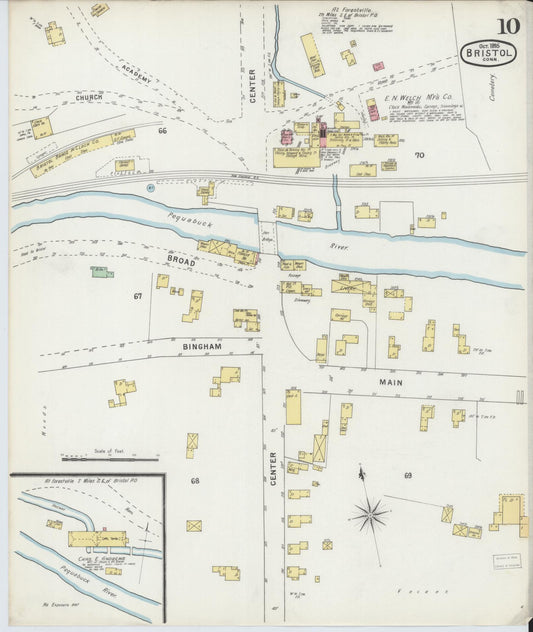 Sanborn Fire Insurance Map from Bristol, Hartford County, Connecticut (1895), Sheet #0010 - Historic Sanborn Fire Insurance Map Print, vintage old map wall art, antique decor, genealogy gift, Connecticut Connecticut map