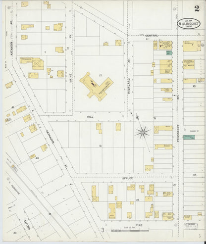 Sanborn Fire Insurance Map from Millinocket, Penobscot County, Maine (1904), Sheet #0002 - Complete Map Set gallery image, historic Sanborn map, vintage wall art, Maine Maine