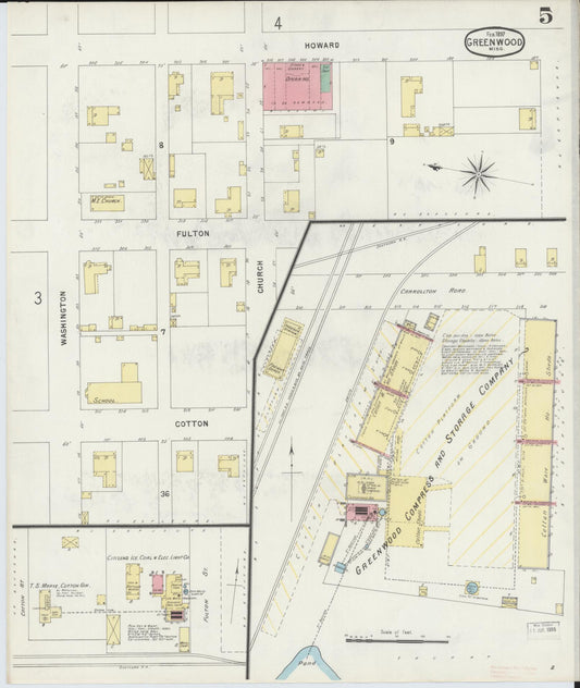 Sanborn Fire Insurance Map from Greenwood, Leflore County, Mississippi (1897), Sheet #0005 - Historic Sanborn Fire Insurance Map Print, vintage old map wall art, antique decor, genealogy gift, Mississippi Mississippi map