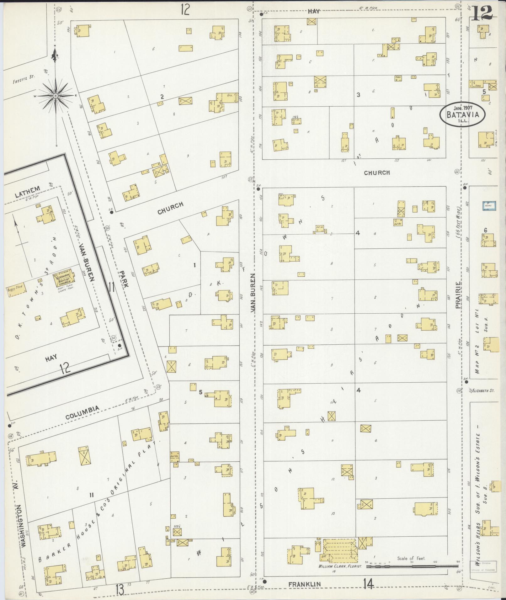 Sanborn Fire Insurance Map from Batavia, Kane County, Illinois (1907), Sheet #0012 - Complete Map Set gallery image, historic Sanborn map, vintage wall art, Illinois Illinois