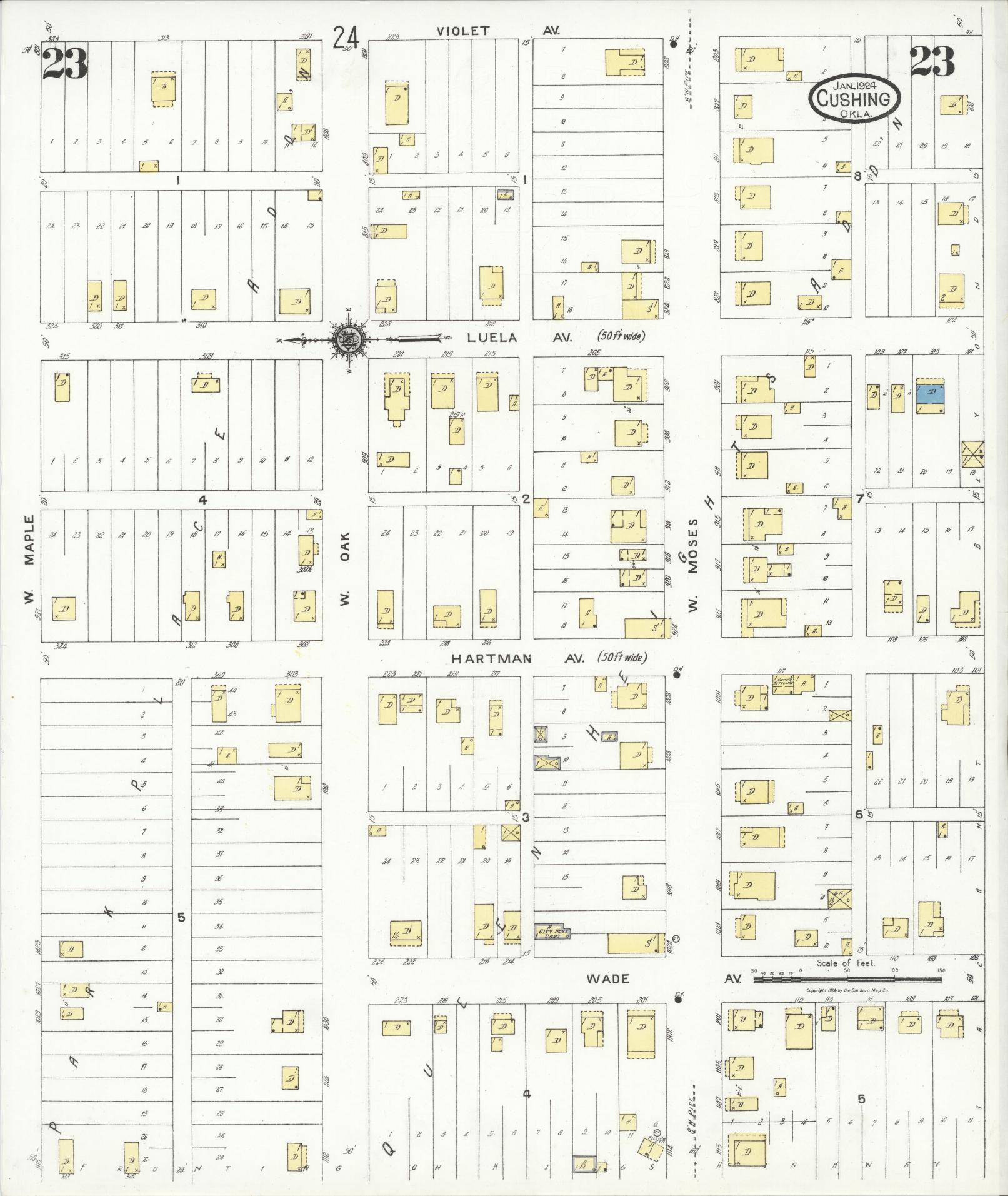 Sanborn Fire Insurance Map from Cushing, Payne County, Oklahoma (1924), Sheet #0023 - Historic Sanborn Fire Insurance Map Print, vintage old map wall art, antique decor, genealogy gift, Oklahoma Oklahoma map