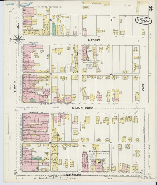 Sanborn Fire Insurance Map from Findlay, Hancock County, Ohio (1890), Sheet #0003 - Historic Sanborn Fire Insurance Map Print, vintage old map wall art, antique decor, genealogy gift, Ohio Ohio map