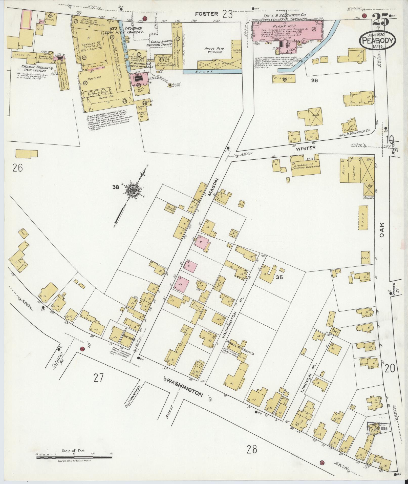 Sanborn Fire Insurance Map from Peabody, Essex County, Massachusetts (1920), Sheet #0025 - Complete Map Set gallery image, historic Sanborn map, vintage wall art, Massachusetts Massachusetts