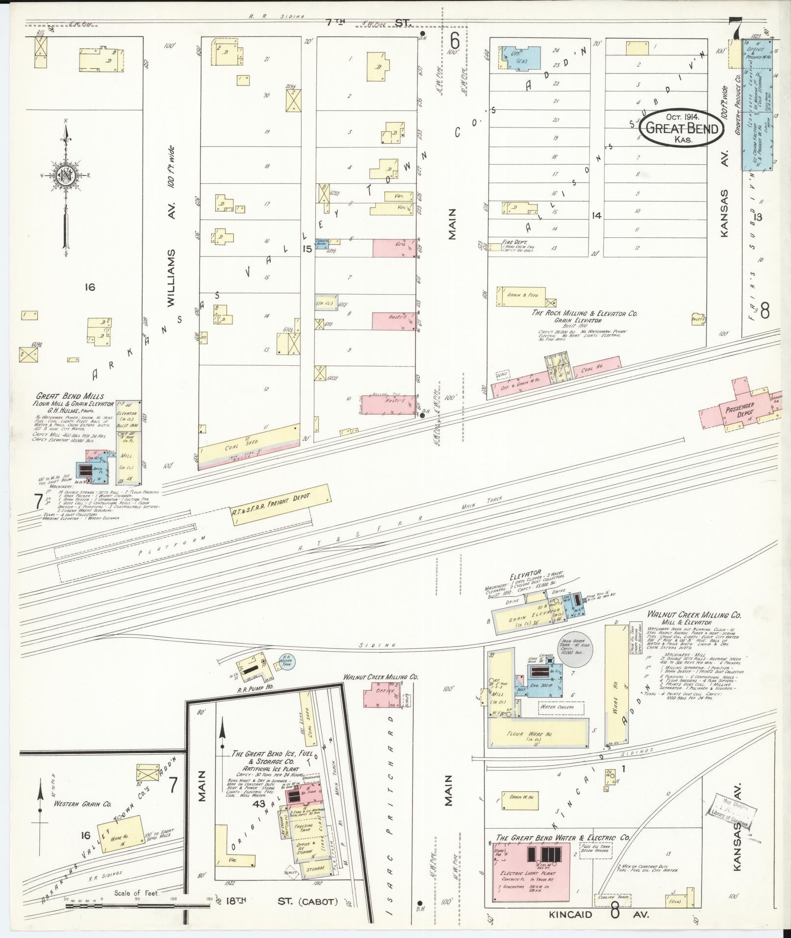 Sanborn Fire Insurance Map from Great Bend, Barton County, Kansas (1914), Sheet #0007 - Historic Sanborn Fire Insurance Map Print, vintage old map wall art, antique decor, genealogy gift, Kansas Kansas map