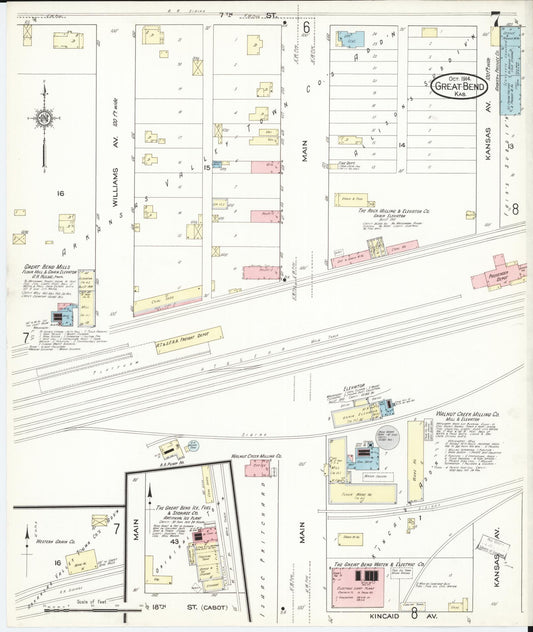 Sanborn Fire Insurance Map from Great Bend, Barton County, Kansas (1914), Sheet #0007 - Historic Sanborn Fire Insurance Map Print, vintage old map wall art, antique decor, genealogy gift, Kansas Kansas map