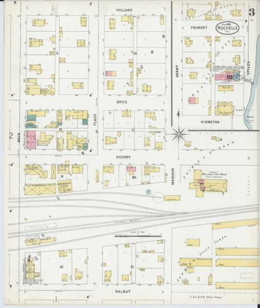Sanborn Fire Insurance Map from Rochelle, Ogle County, Illinois (1899), Sheet #0003 - Historic Sanborn Fire Insurance Map Print, vintage old map wall art, antique decor, genealogy gift, Illinois Illinois map