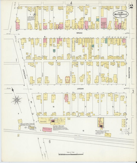 Sanborn Fire Insurance Map from Montoursville, Lycoming County, Pennsylvania (1907), Sheet #0002 - Historic Sanborn Fire Insurance Map Print, vintage old map wall art, antique decor, genealogy gift, Pennsylvania Pennsylvania map