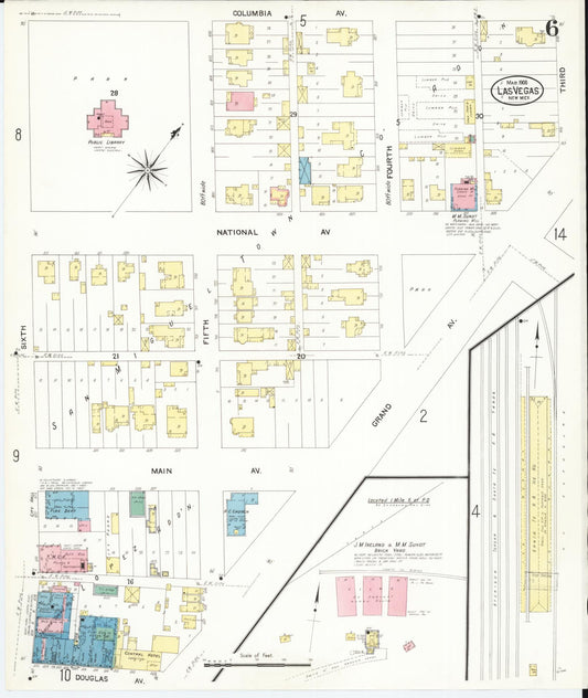 Sanborn Fire Insurance Map from Las Vegas, San Miguel County, New Mexico (1908), Sheet #0006 - Historic Sanborn Fire Insurance Map Print, vintage old map wall art, antique decor, genealogy gift, New Mexico New Mexico map