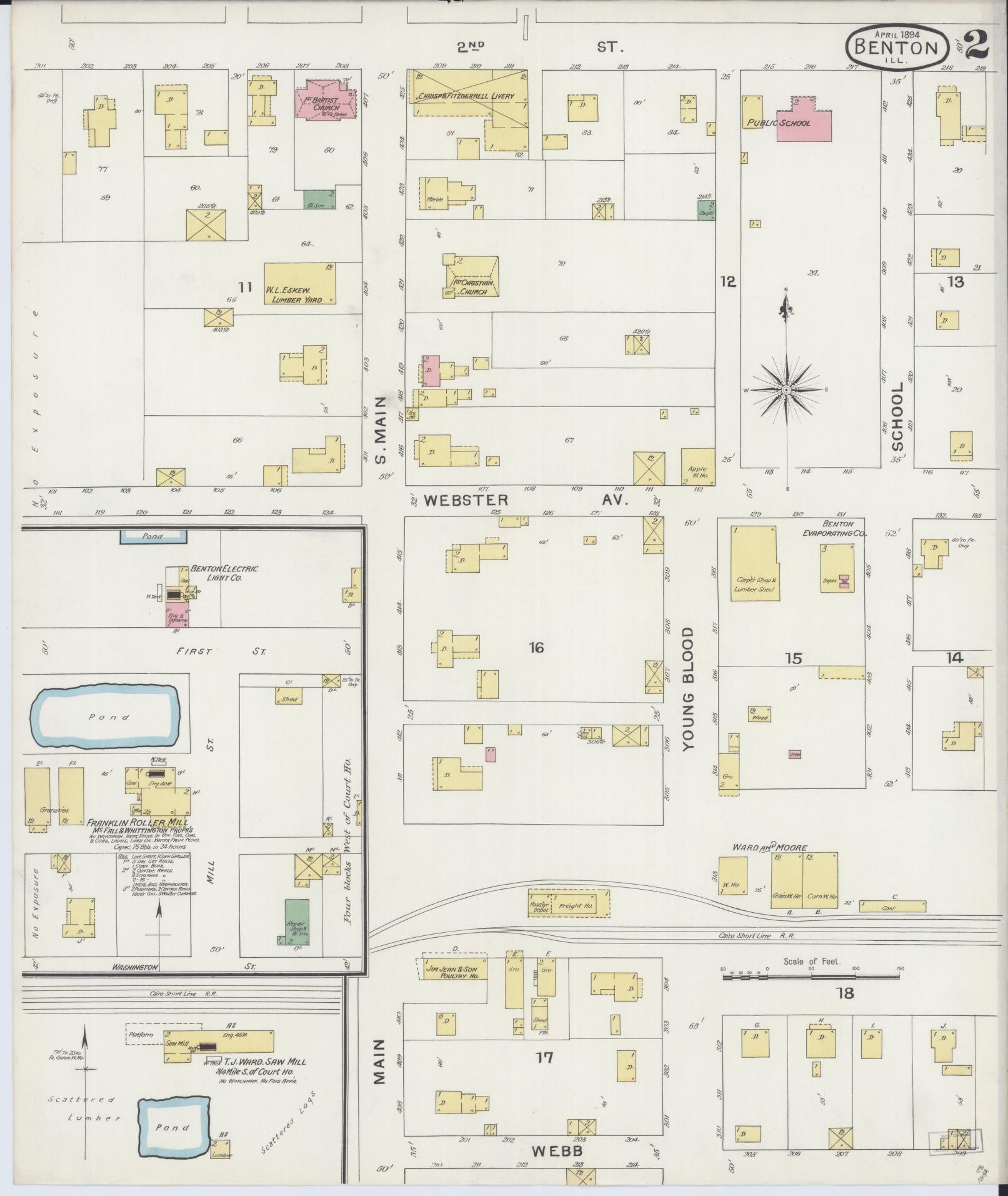 Sanborn Fire Insurance Map from Benton, Franklin County, Illinois (1894), Sheet #0002 - Historic Sanborn Fire Insurance Map Print, vintage old map wall art, antique decor, genealogy gift, Illinois Illinois map