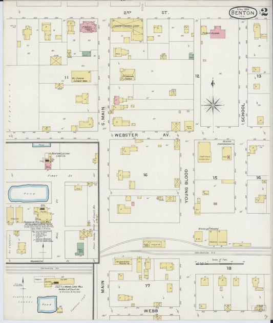 Sanborn Fire Insurance Map from Benton, Franklin County, Illinois (1894), Sheet #0002 - Historic Sanborn Fire Insurance Map Print, vintage old map wall art, antique decor, genealogy gift, Illinois Illinois map