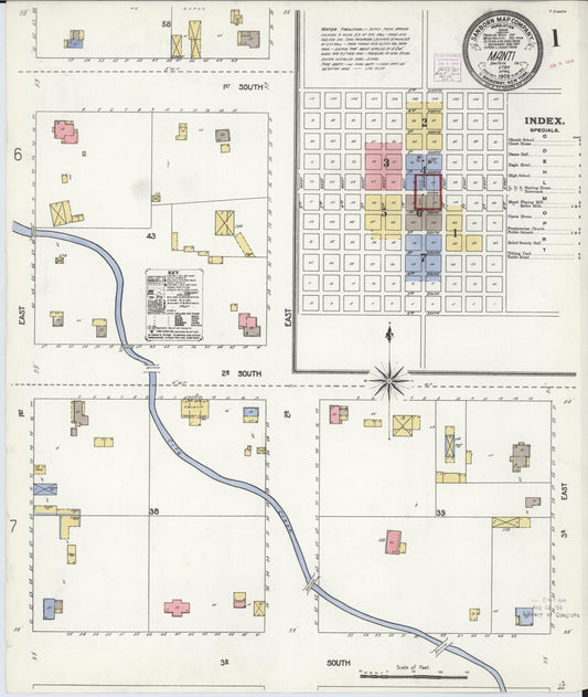 Sanborn Fire Insurance Map from Manti, Sanpete County, Utah (1908), Sheet #0001 - Historic Sanborn Fire Insurance Map Print, vintage old map wall art, antique decor, genealogy gift, Utah Utah map