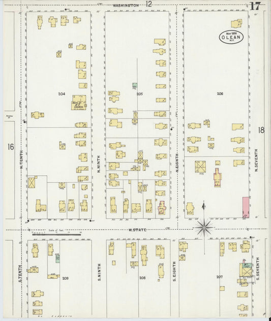 Sanborn Fire Insurance Map from Olean, Cattaraugus County, New York (1898), Sheet #0017 - Historic Sanborn Fire Insurance Map Print, vintage old map wall art, antique decor, genealogy gift, New York New York map