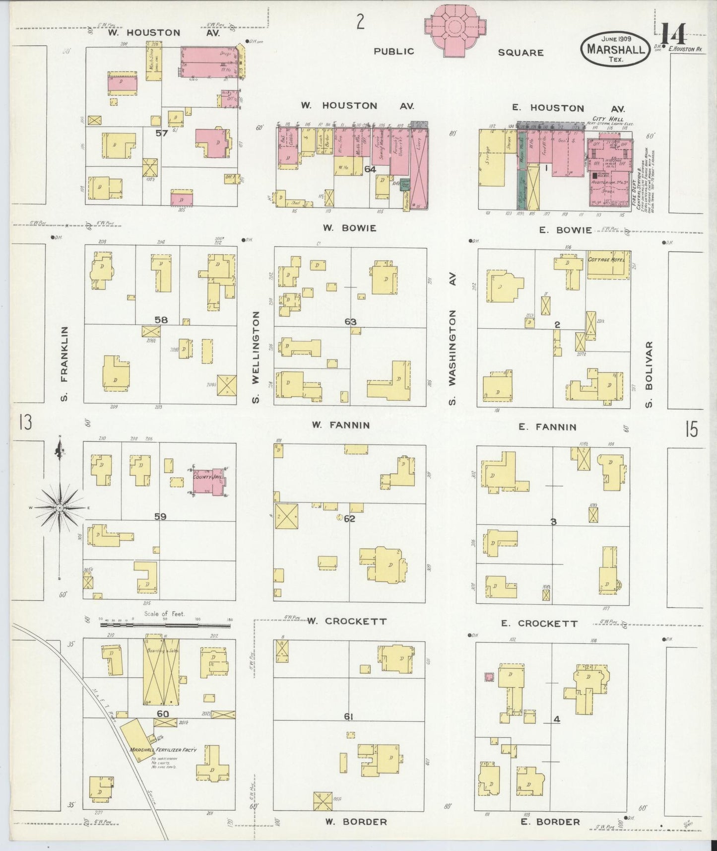 Sanborn Fire Insurance Map from Marshall, Harrison County, Texas (1909), Sheet #0014 - Historic Sanborn Fire Insurance Map Print, vintage old map wall art, antique decor, genealogy gift, Texas Texas map