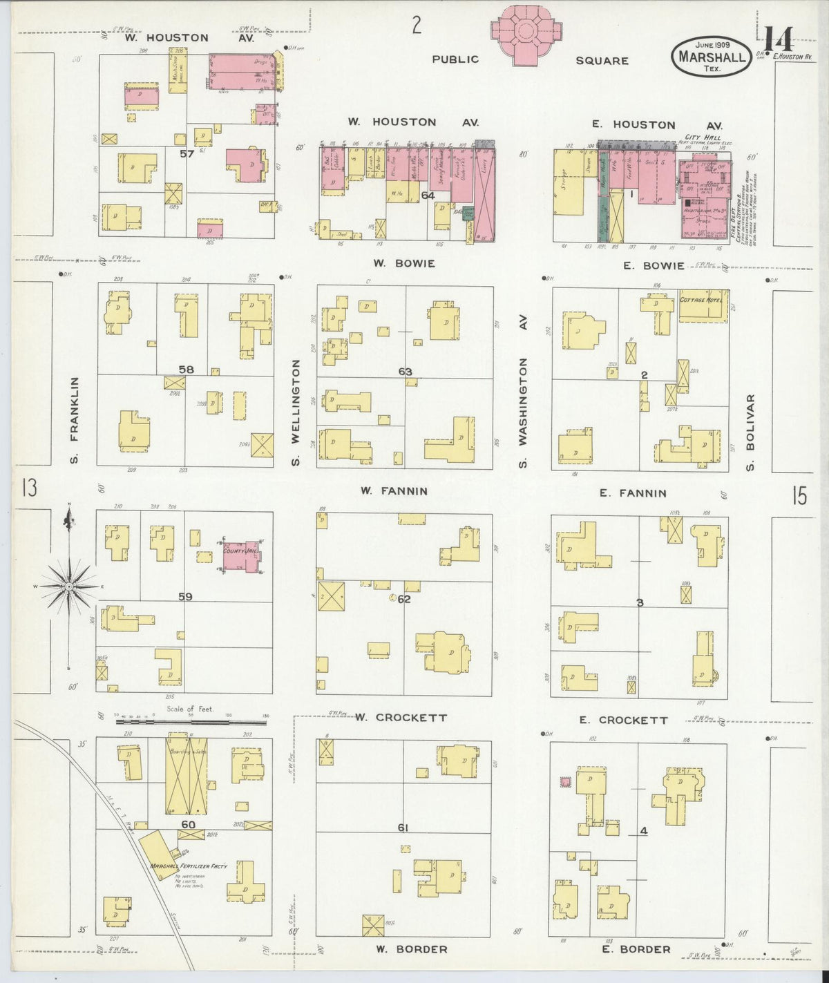 Sanborn Fire Insurance Map from Marshall, Harrison County, Texas (1909), Sheet #0014 - Historic Sanborn Fire Insurance Map Print, vintage old map wall art, antique decor, genealogy gift, Texas Texas map