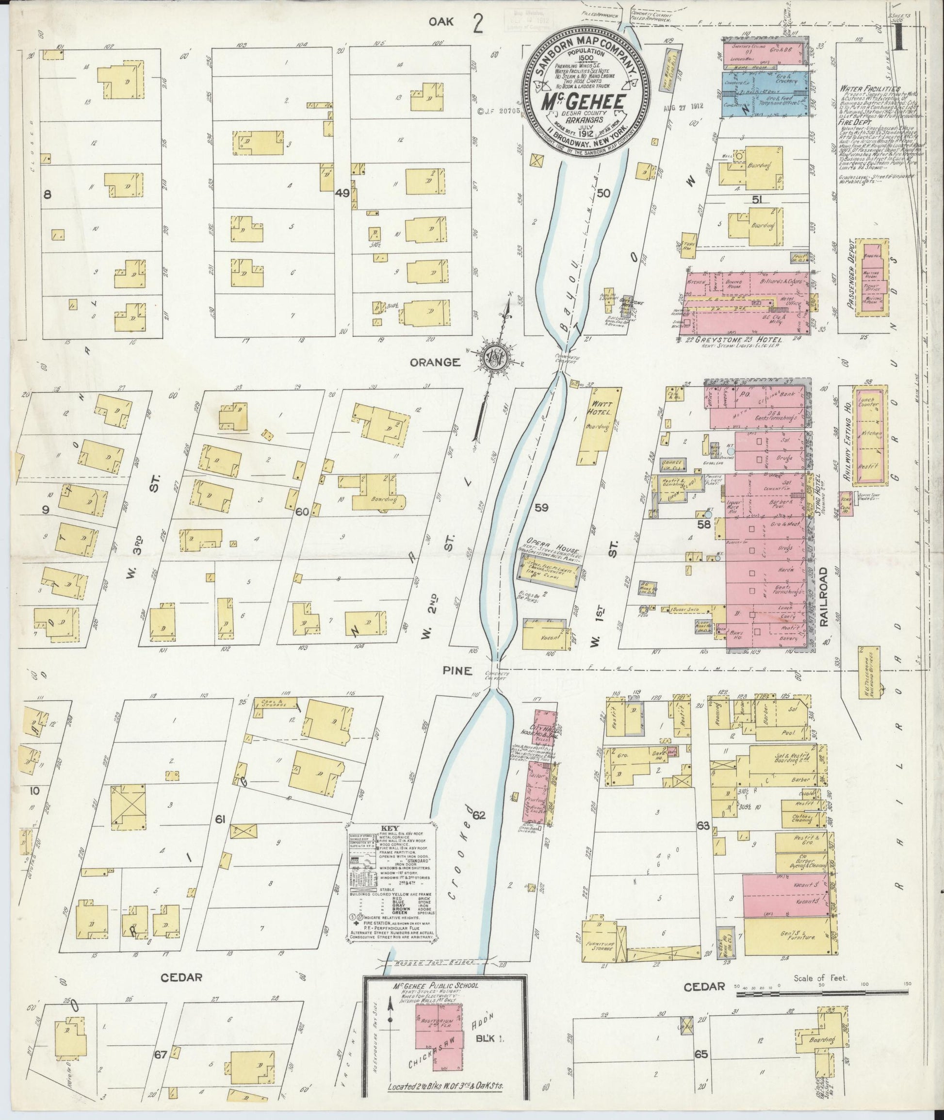 Sanborn Fire Insurance Map from McGehee, Desha County, Arkansas (1912), Sheet #0001 - Historic Sanborn Fire Insurance Map Print, vintage old map wall art, antique decor, genealogy gift, Arkansas Arkansas map